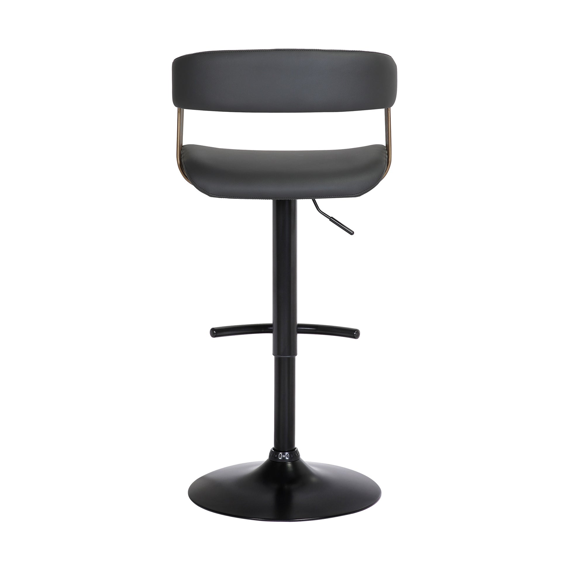 Black Faux Leather And Metal Swivel Adjustable Height Bar Chair-5