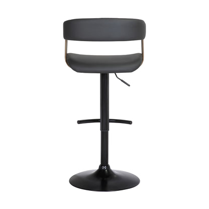 Black Faux Leather And Metal Swivel Adjustable Height Bar Chair-5