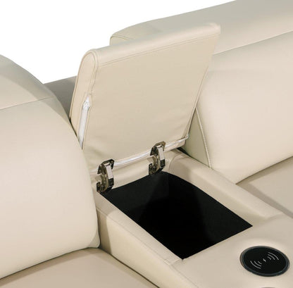 Beige Italian Leather Modular L Shaped Seven Piece Corner Sectional With Console-5