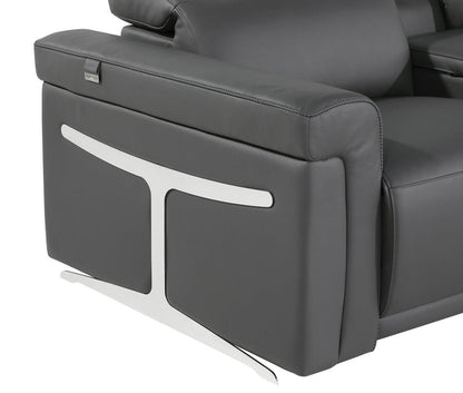 Gray Italian Leather Modular L Shaped Eight Piece Corner Sectional With Console-3