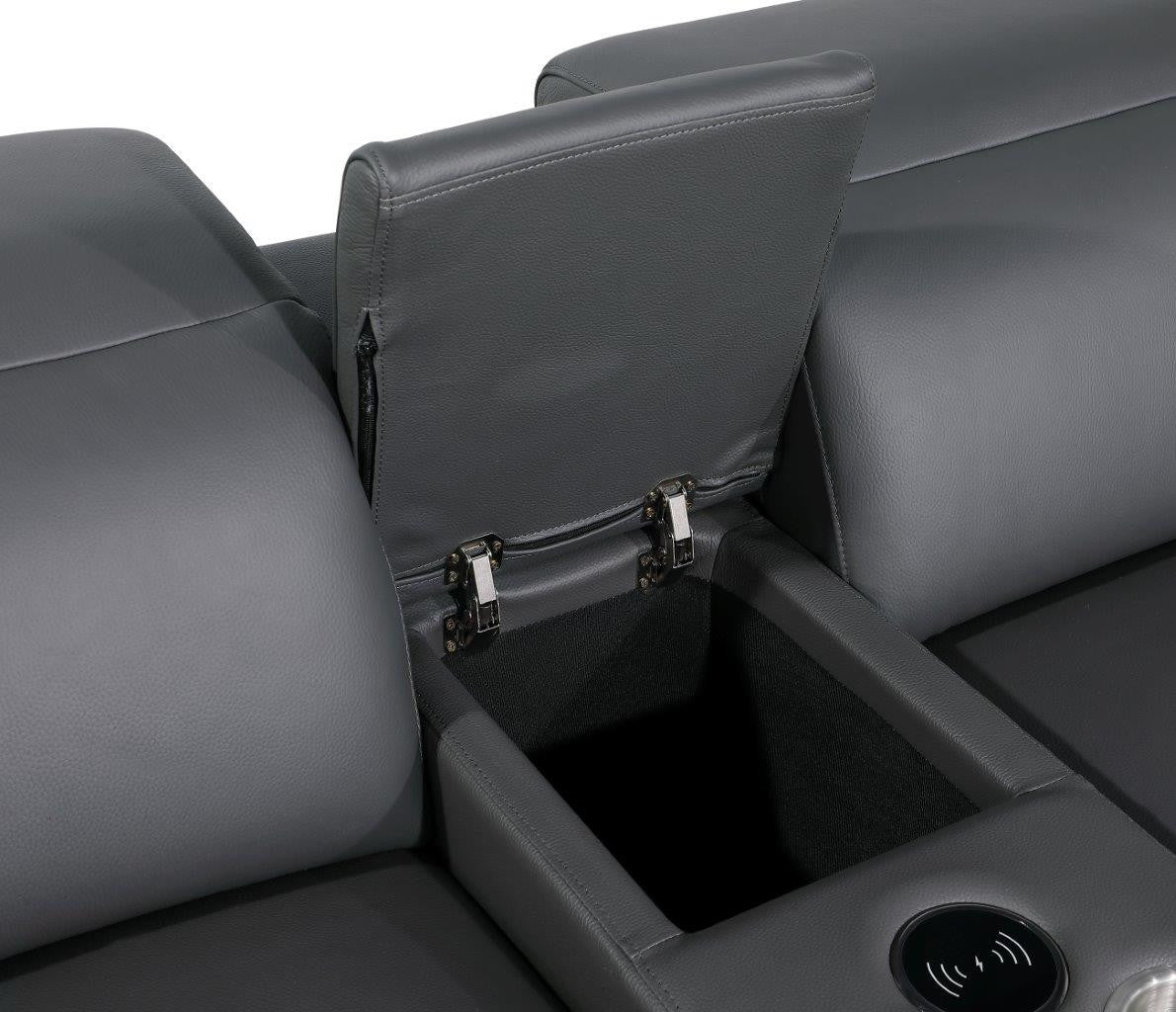 Gray Italian Leather Modular L Shaped Eight Piece Corner Sectional With Console-6