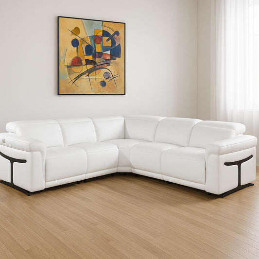White Italian Leather Modular L Shaped Five Piece Corner Sectional-0