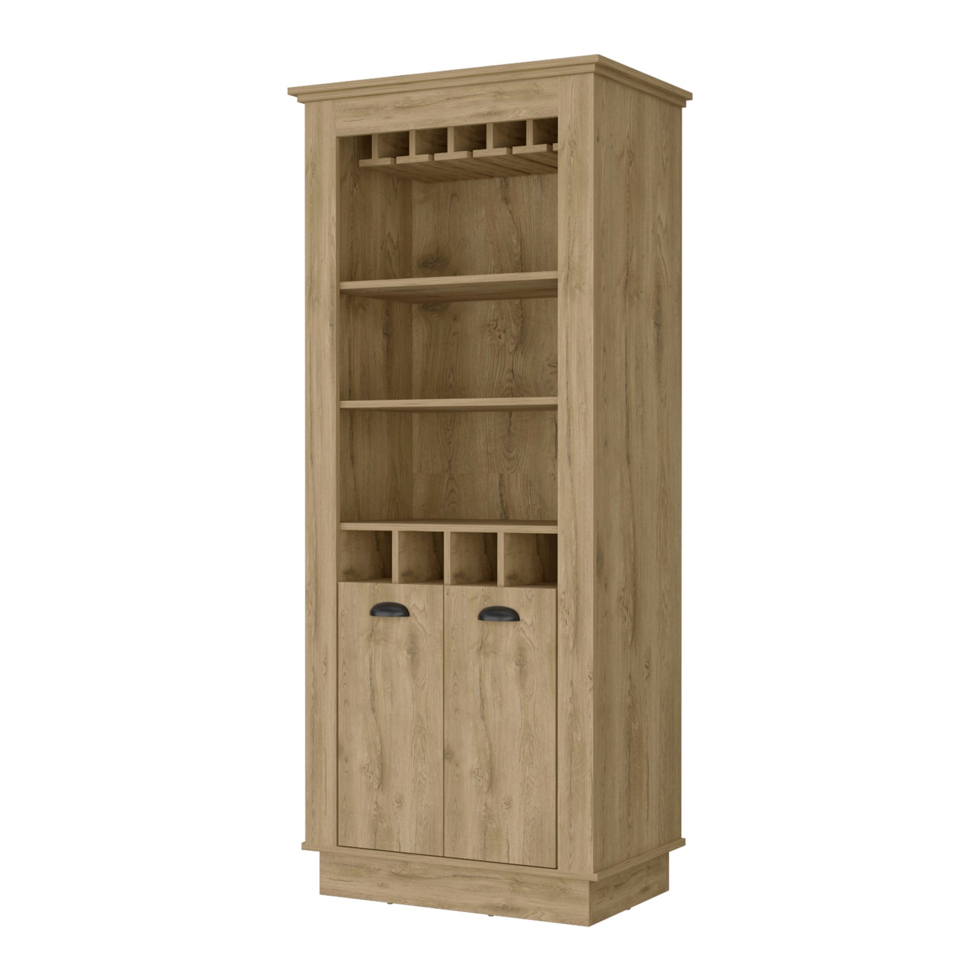70" Brown Bar Cabinet With Wine Storage-0