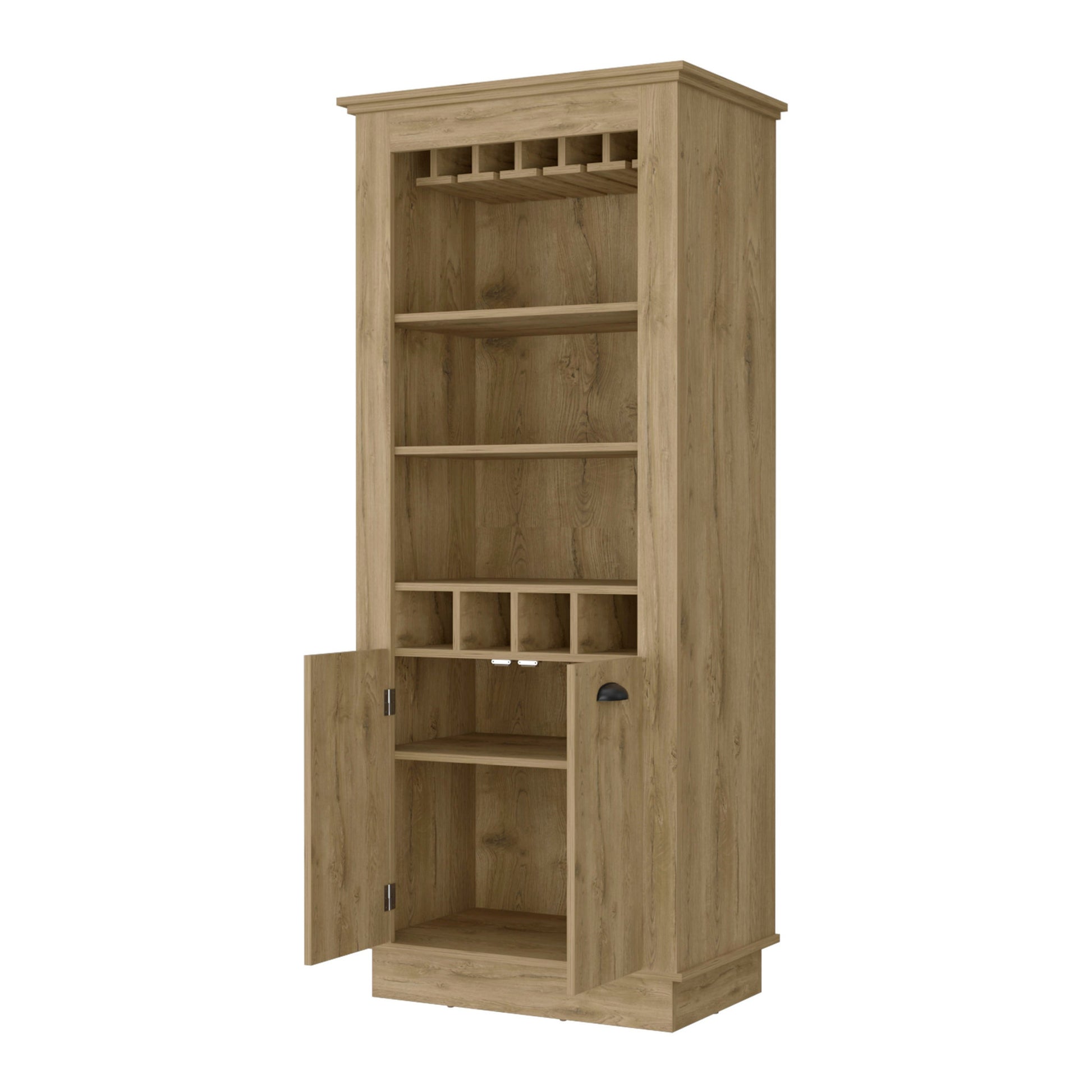 70" Brown Bar Cabinet With Wine Storage-2