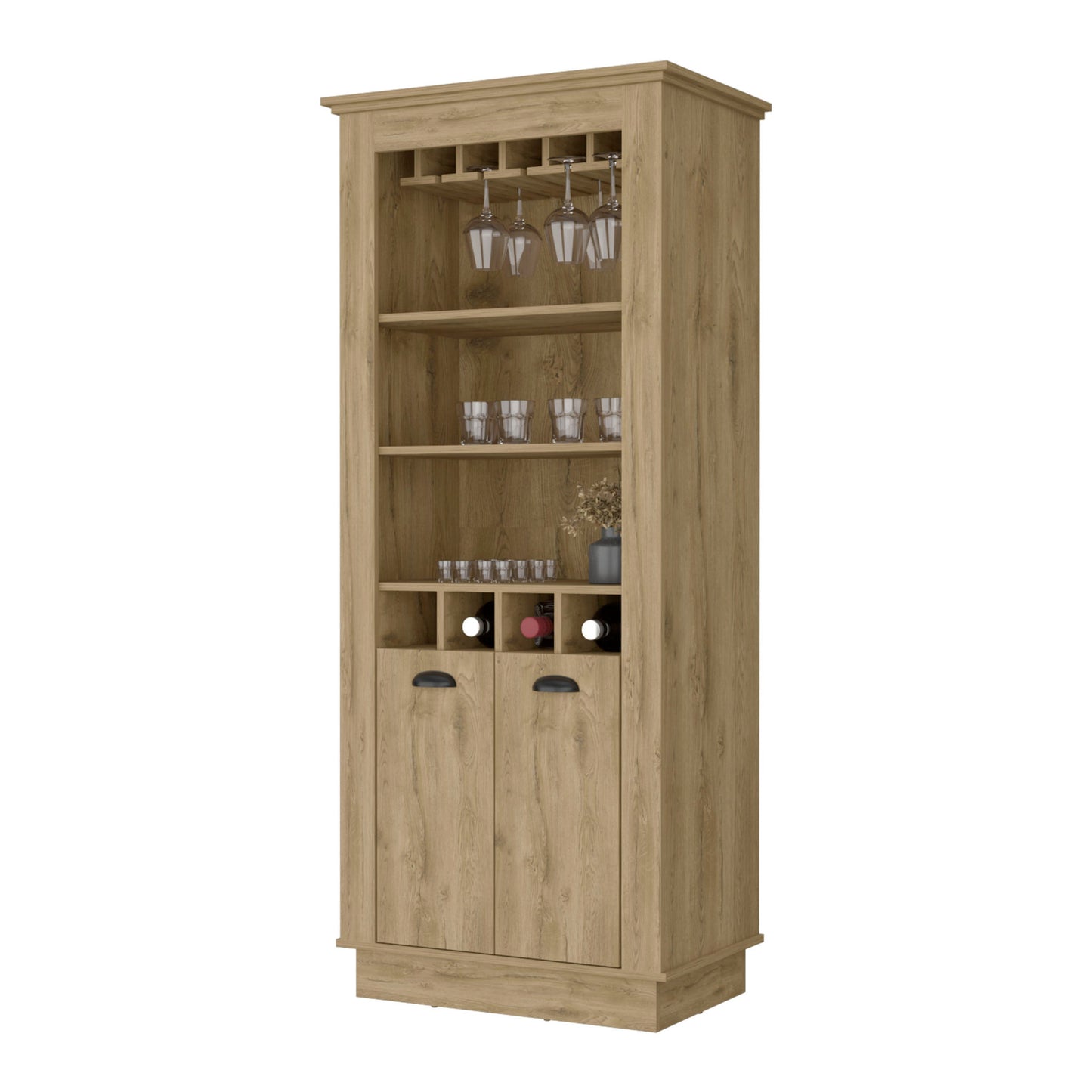 70" Brown Bar Cabinet With Wine Storage-3