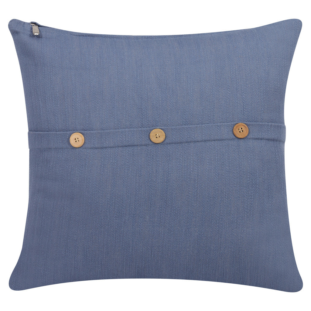 20" Blue Cotton Throw Pillow With Buttons-1
