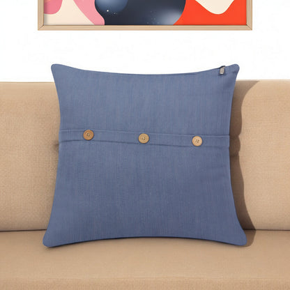 20" Blue Cotton Throw Pillow With Buttons-0