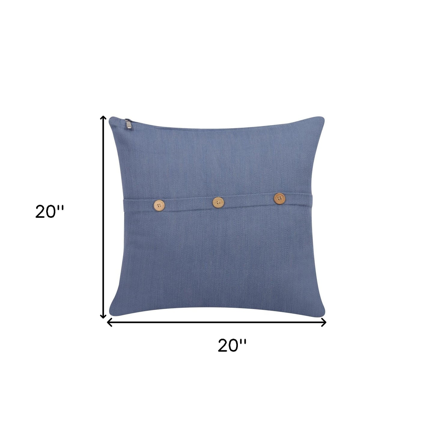 20" Blue Cotton Throw Pillow With Buttons-7