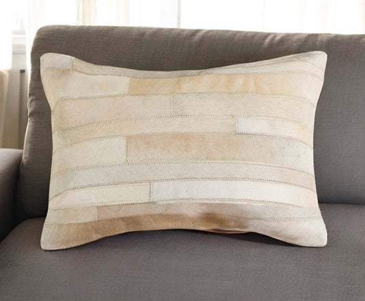 12" X 20" Natural Patchwork Cowhide Lumbar Throw Pillow-0