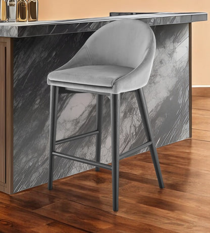 26" Gray and Black Velvet and Solid Wood Low Back Counter Height Bar Chair-0