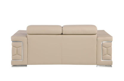 71" Beige And Silver Genuine Leather Loveseat-4