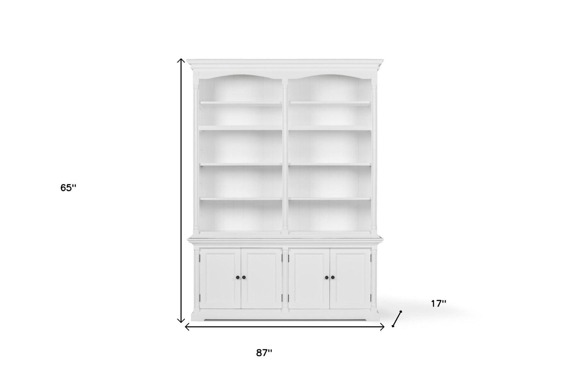65" White Solid Wood Frame Dining Hutch With Fourteen Shelves-7