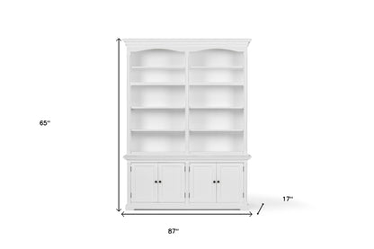 65" White Solid Wood Frame Dining Hutch With Fourteen Shelves-7