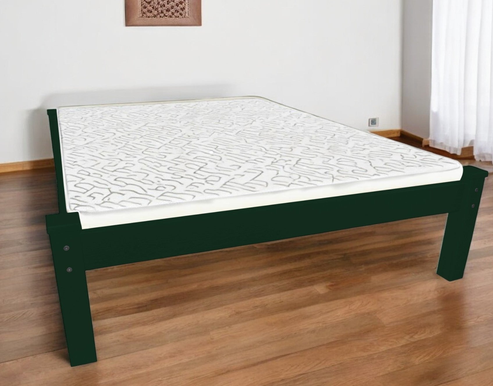 Dark Green Solid Wood Twin Bed Frame-0