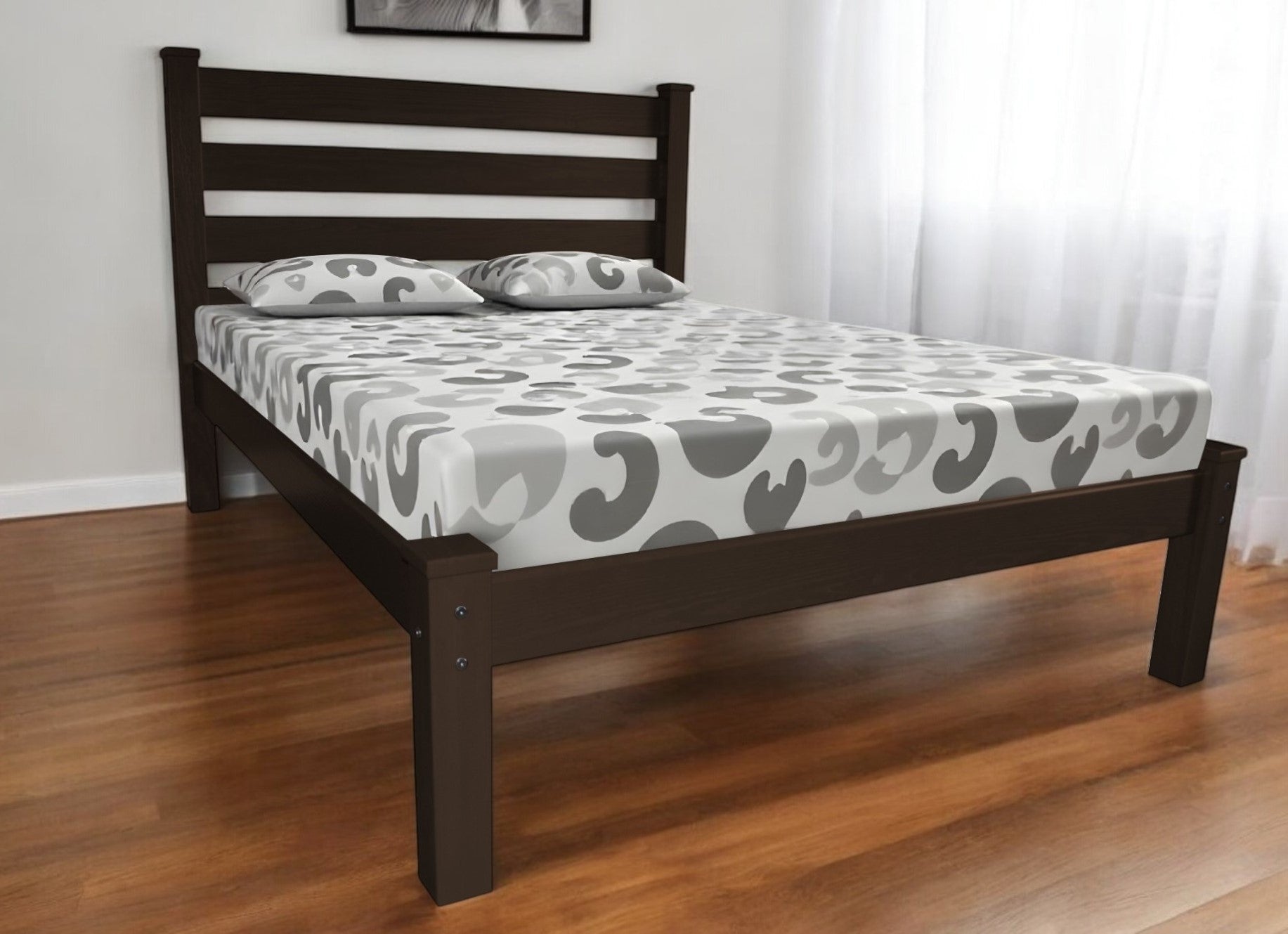 Brown Solid Wood Queen Bed Frame-1