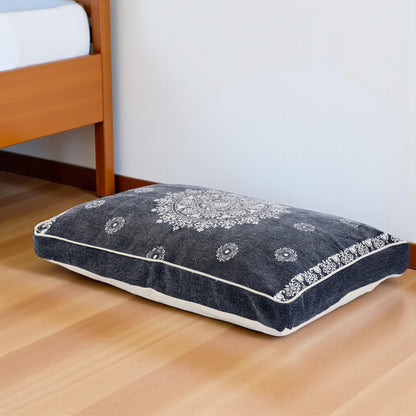24" X 36" Stonewashed Blue Medallion Pillow Style Pet Bed With Removable Cover-0