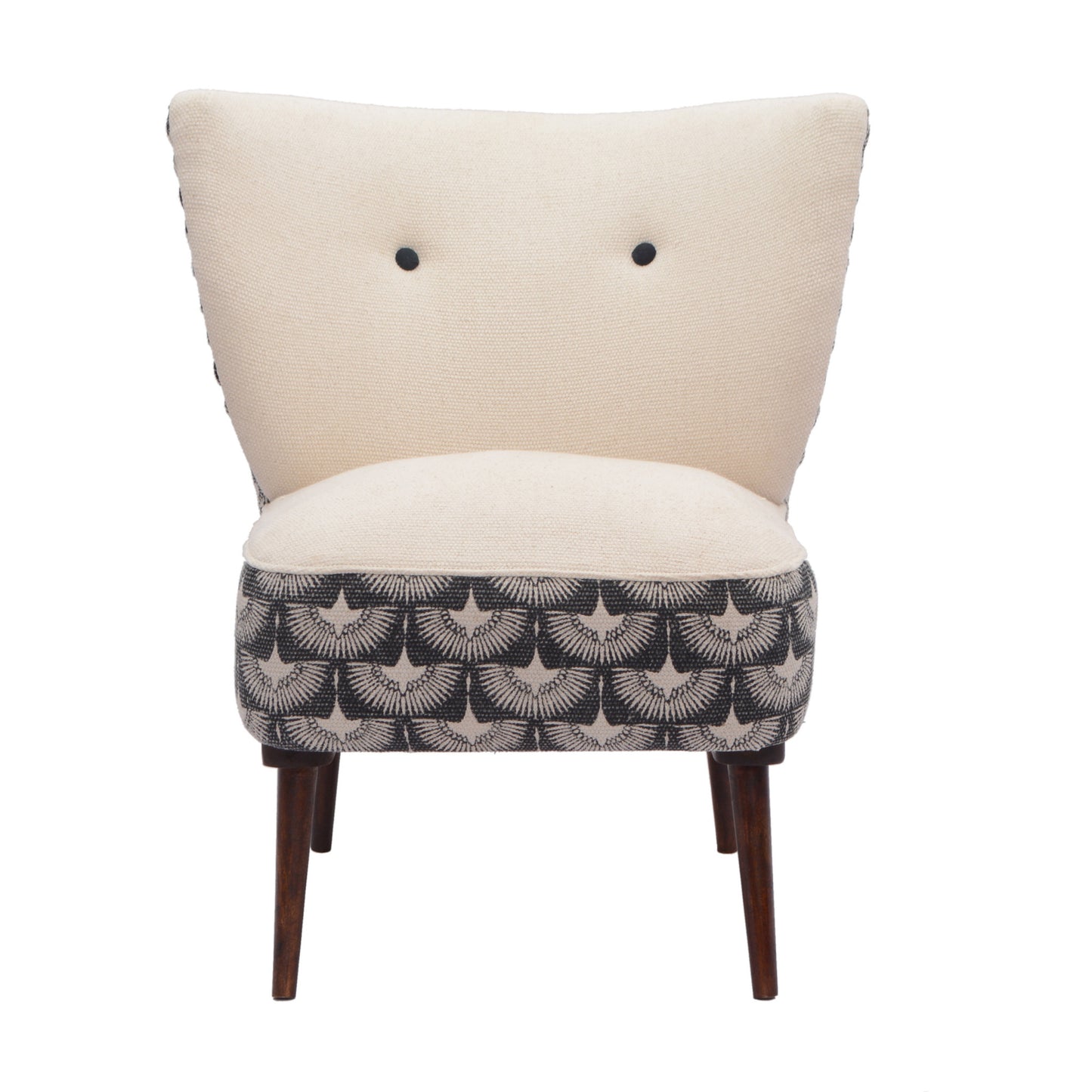 30" Cream Charcoal and Brown Geometric Tufted Wingback Chair-7