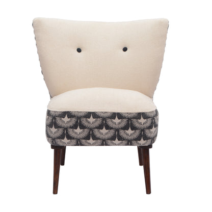 30" Cream Charcoal and Brown Geometric Tufted Wingback Chair-7