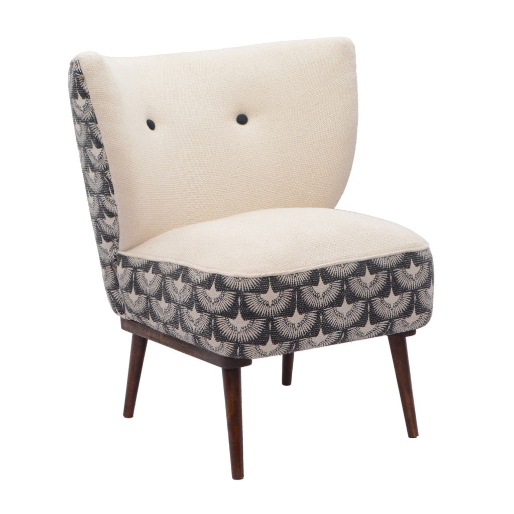 30" Cream Charcoal and Brown Geometric Tufted Wingback Chair-1