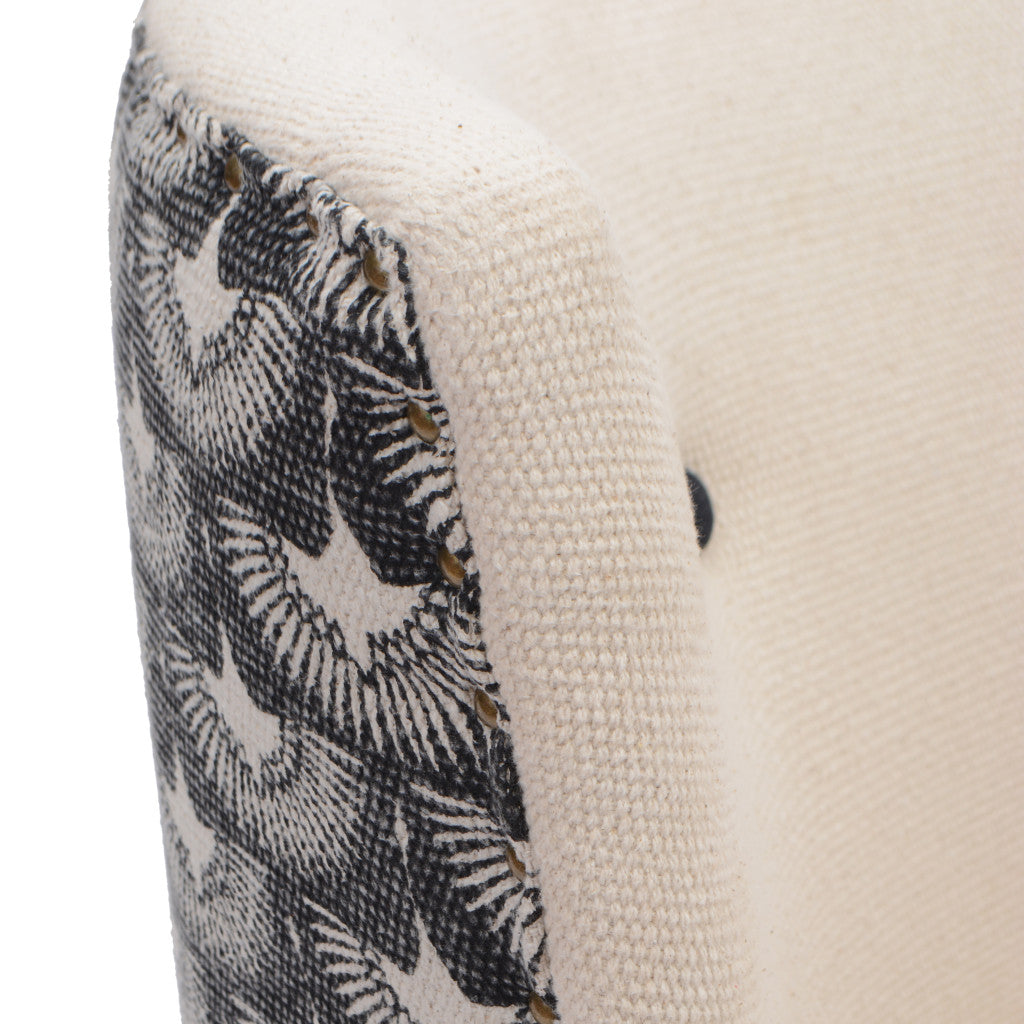 30" Cream Charcoal and Brown Geometric Tufted Wingback Chair-8