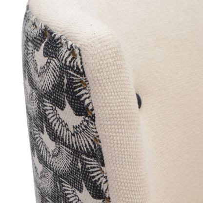 30" Cream Charcoal and Brown Geometric Tufted Wingback Chair-8