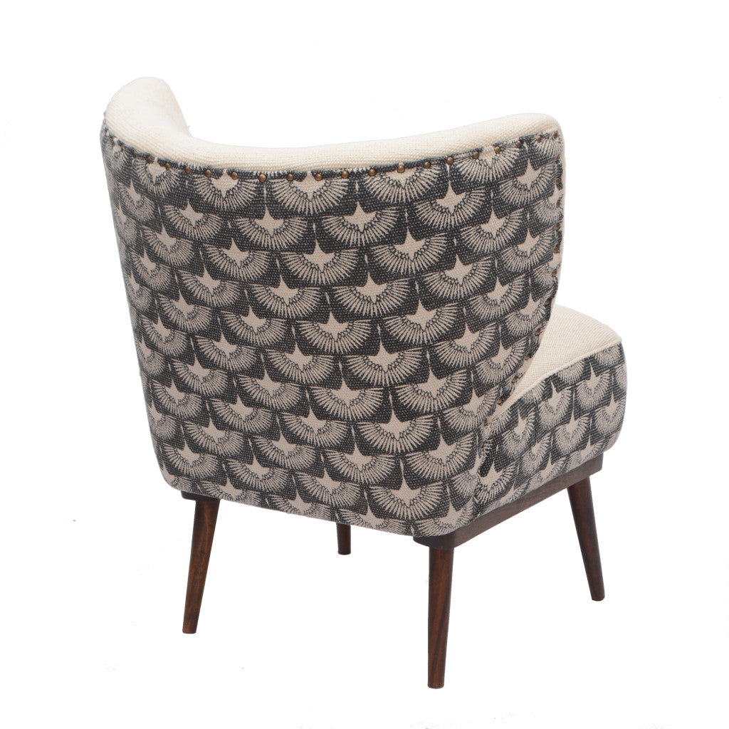 30" Cream Charcoal and Brown Geometric Tufted Wingback Chair-3