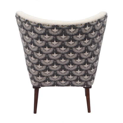 30" Cream Charcoal and Brown Geometric Tufted Wingback Chair-4