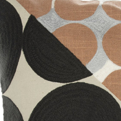20" Beige and Black Geometric Cotton Throw Pillow With Embroidery-6