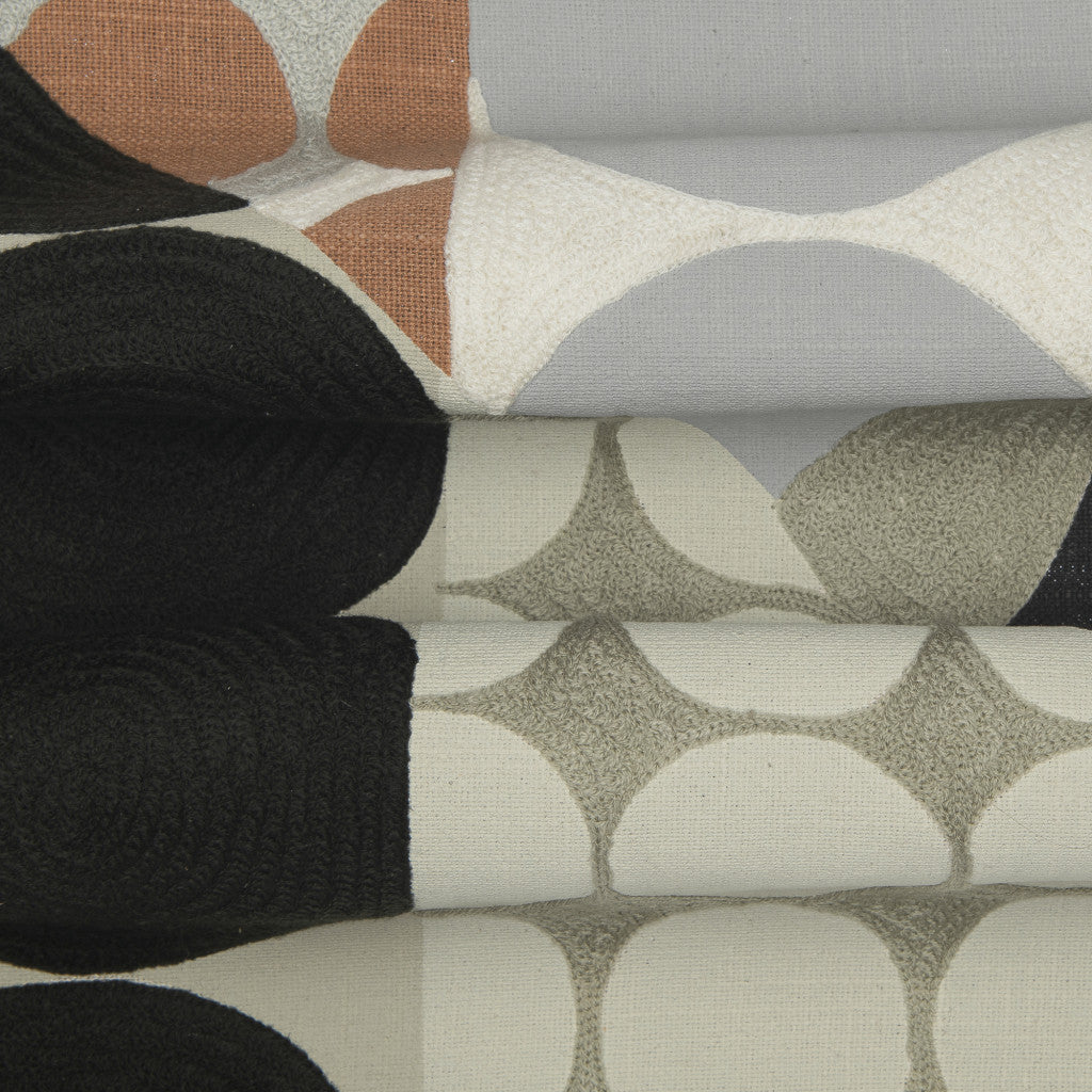 20" Beige and Black Geometric Cotton Throw Pillow With Embroidery-5