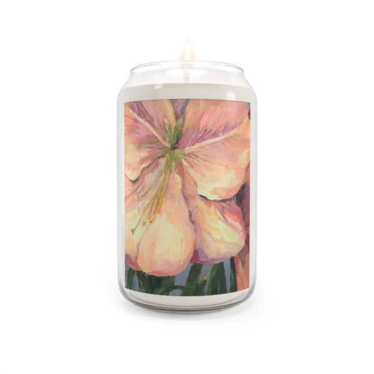 13.75oz Eco-Friendly Scented or Unscented Soy Wax Candle Jar with 'Amaryllis' Artwork by American Artist Barbara Cleary-0