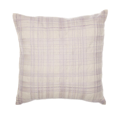 24" Ivory Check Cotton Blend Throw Pillow With Embroidery-1