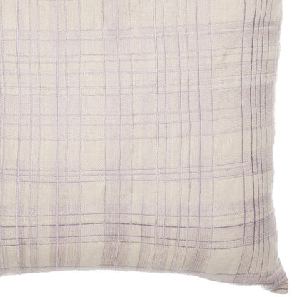 24" Ivory Check Cotton Blend Throw Pillow With Embroidery-6