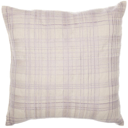 24" Ivory Check Cotton Blend Throw Pillow With Embroidery-7