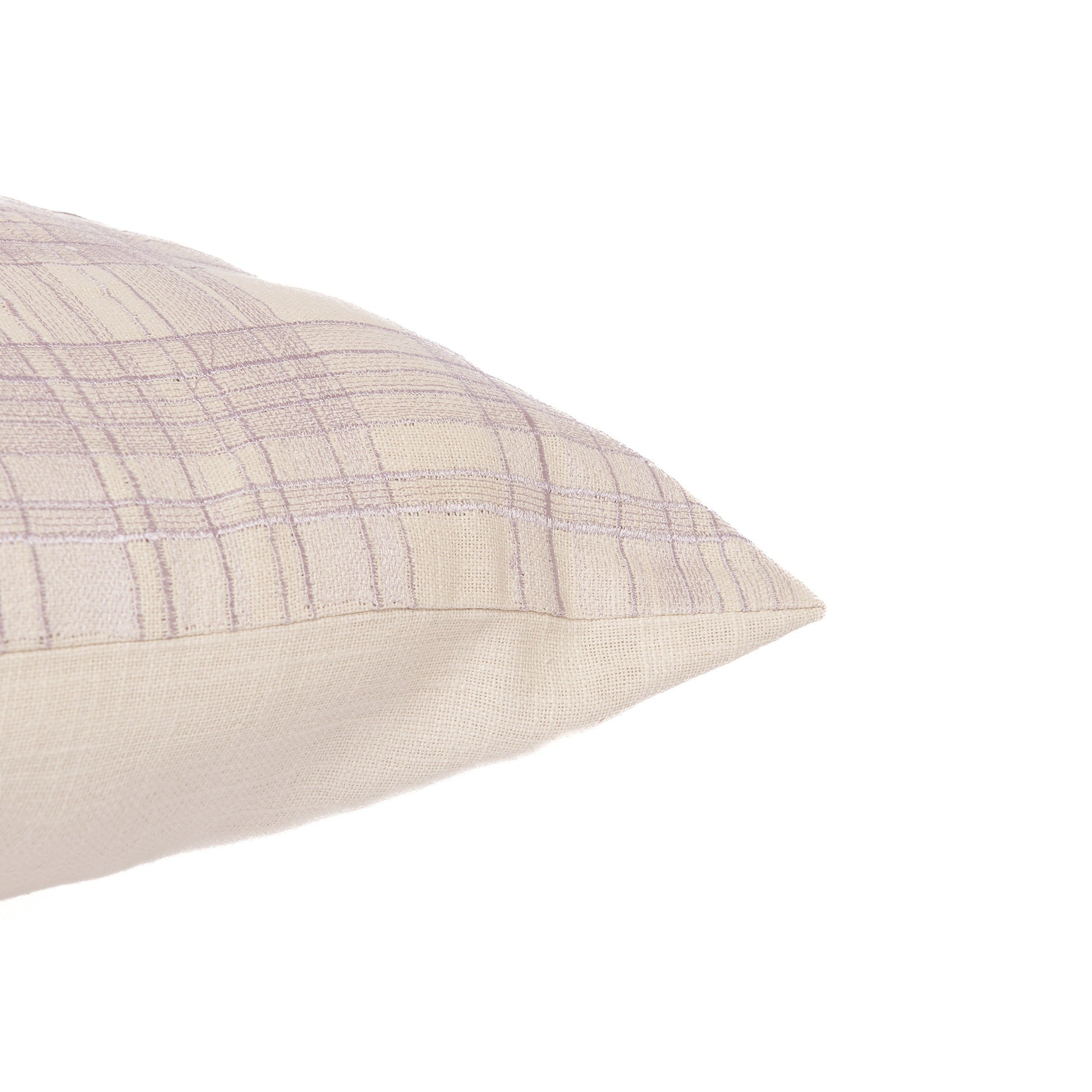24" Ivory Check Cotton Blend Throw Pillow With Embroidery-3