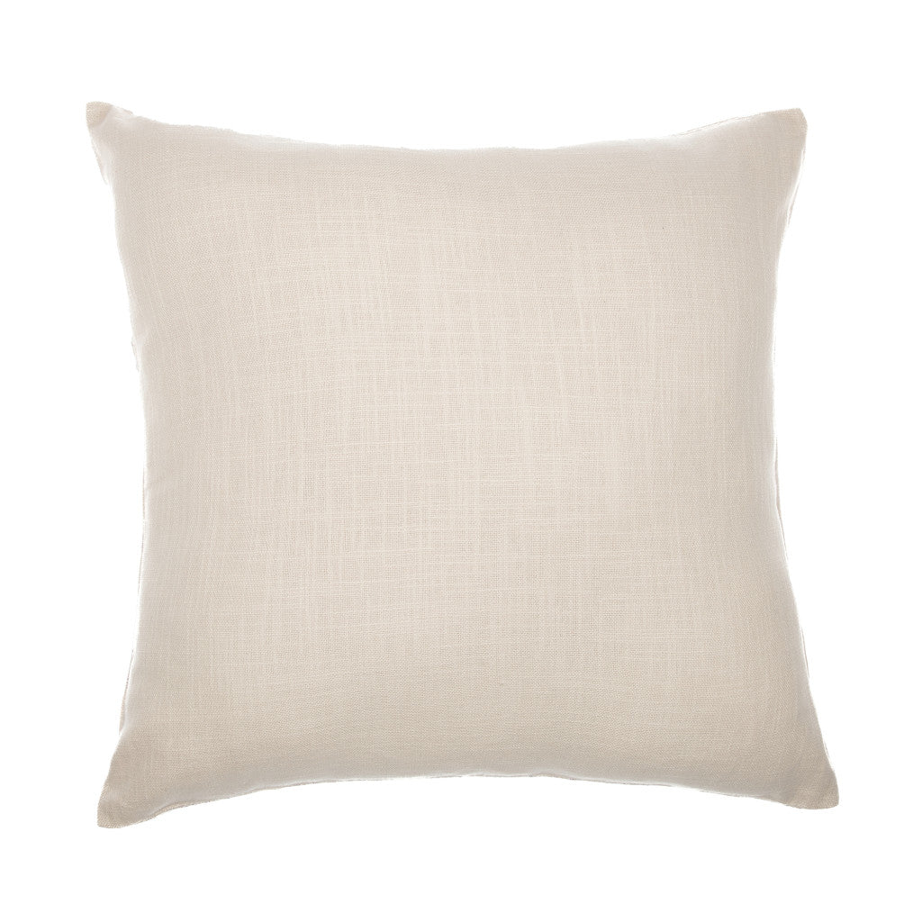 24" Ivory Check Cotton Blend Throw Pillow With Embroidery-2