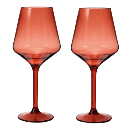 Floating Wine Glasses for Pool - Set of 2-15 OZ Shatterproof Poolside Wine Glasses, Tritan Plastic Reusable, Beach Outdoor Cocktail, Wine, Champagne, Water Glassware Spring Summer (Muted Red)-0