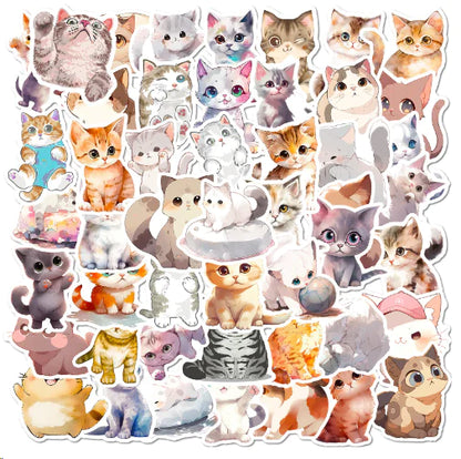 Cute Watercolor Cat Stickers for Laptops and Notebooks
