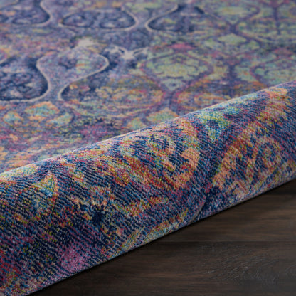 8' X 10' Navy Blue and Orange Ogee Distressed Non Skid Area Rug-7