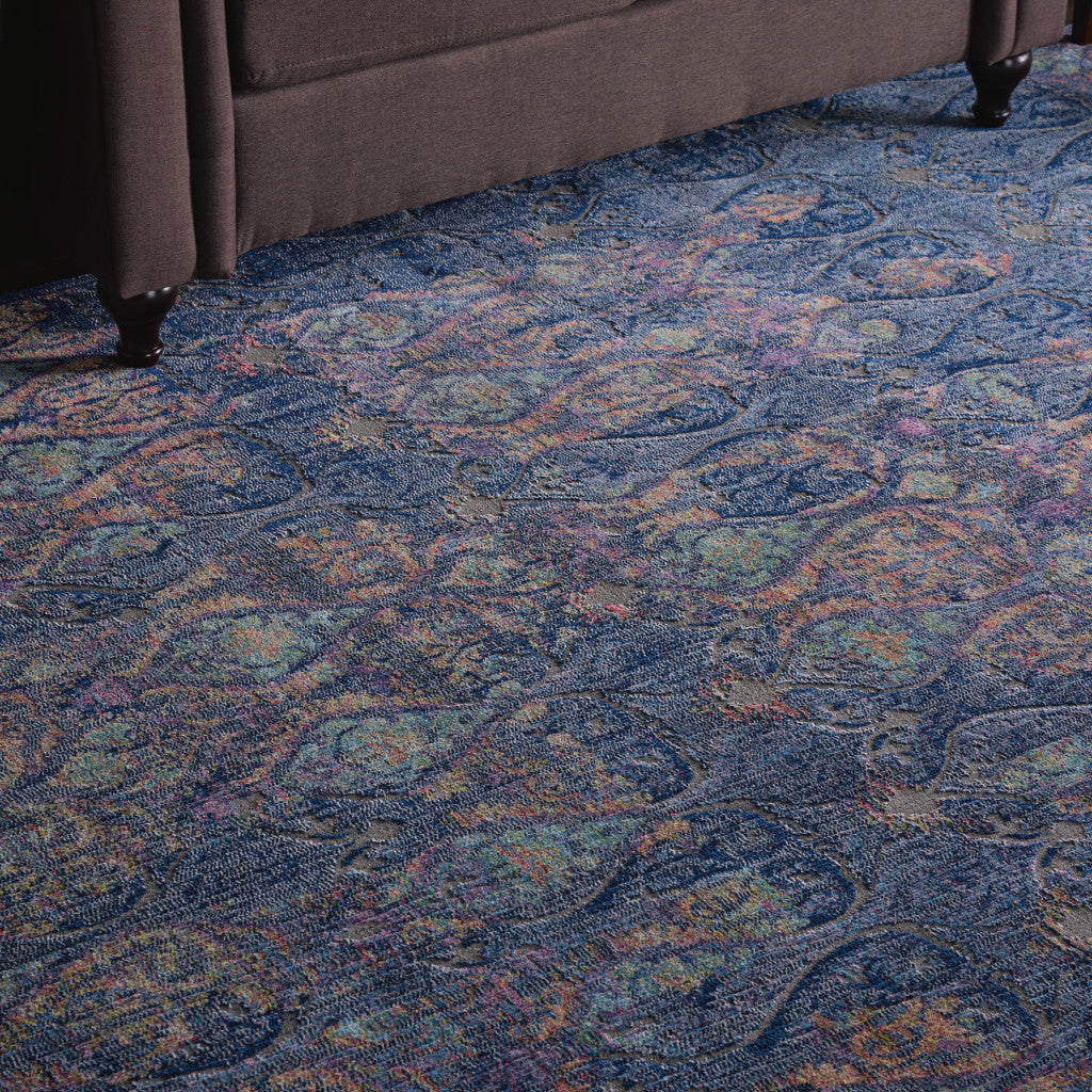 8' X 10' Navy Blue and Orange Ogee Distressed Non Skid Area Rug-4