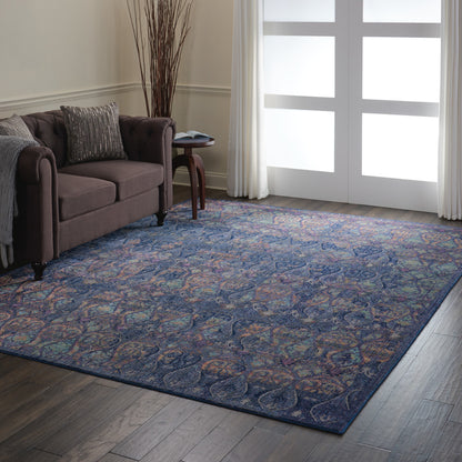 8' X 10' Navy Blue and Orange Ogee Distressed Non Skid Area Rug-5