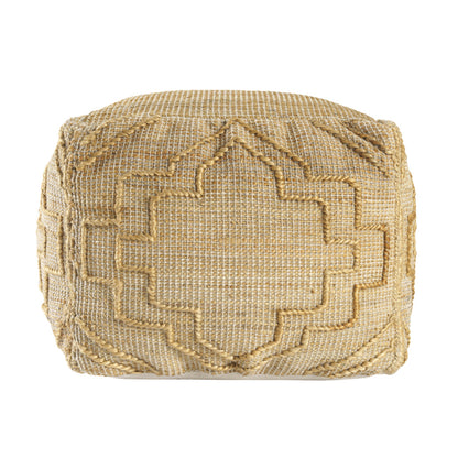 18" Natural Jute Blend Cube Quatrefoil Pouf Ottoman-1