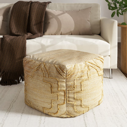 18" Natural Jute Blend Cube Quatrefoil Pouf Ottoman-8