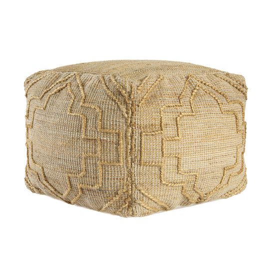 18" Natural Jute Blend Cube Quatrefoil Pouf Ottoman-0