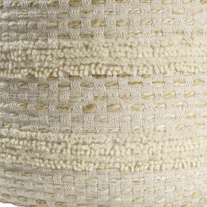 18" Natural And Ivory Cotton Blend Round Striped Pouf Ottoman-5