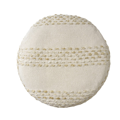 18" Natural And Ivory Cotton Blend Round Striped Pouf Ottoman-2