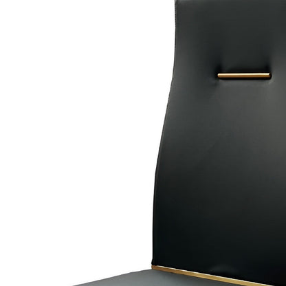 Set of Four Black and Gold Upholstered Faux Leather Dining Side Chairs-3