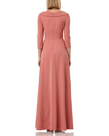 Kay Unger Scoop Neck 3/4 Sleeve Lapel Collar Solid Stretch Crepe Jumpsuit-2