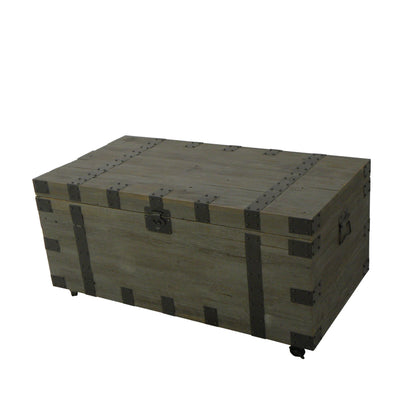 22" Brown Reclaimed Wood Distressed Trunk Coffee Table-1