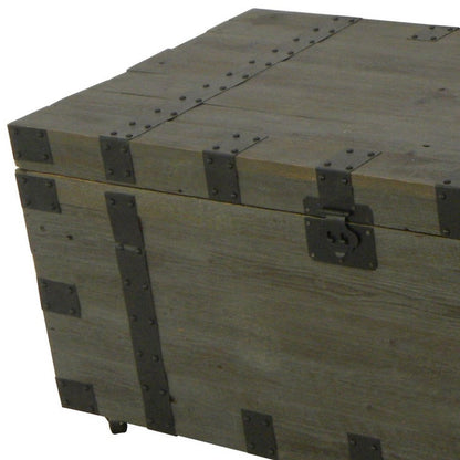 22" Brown Reclaimed Wood Distressed Trunk Coffee Table-2
