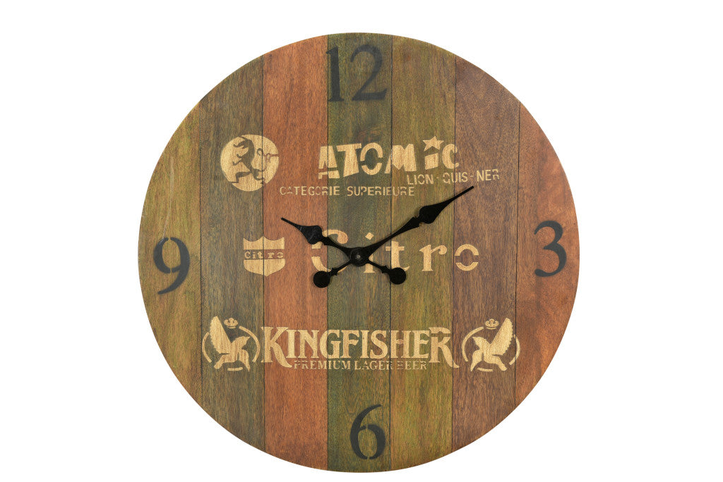 24" Brown Solid Wood Silent Analog Round Wall Clock-2